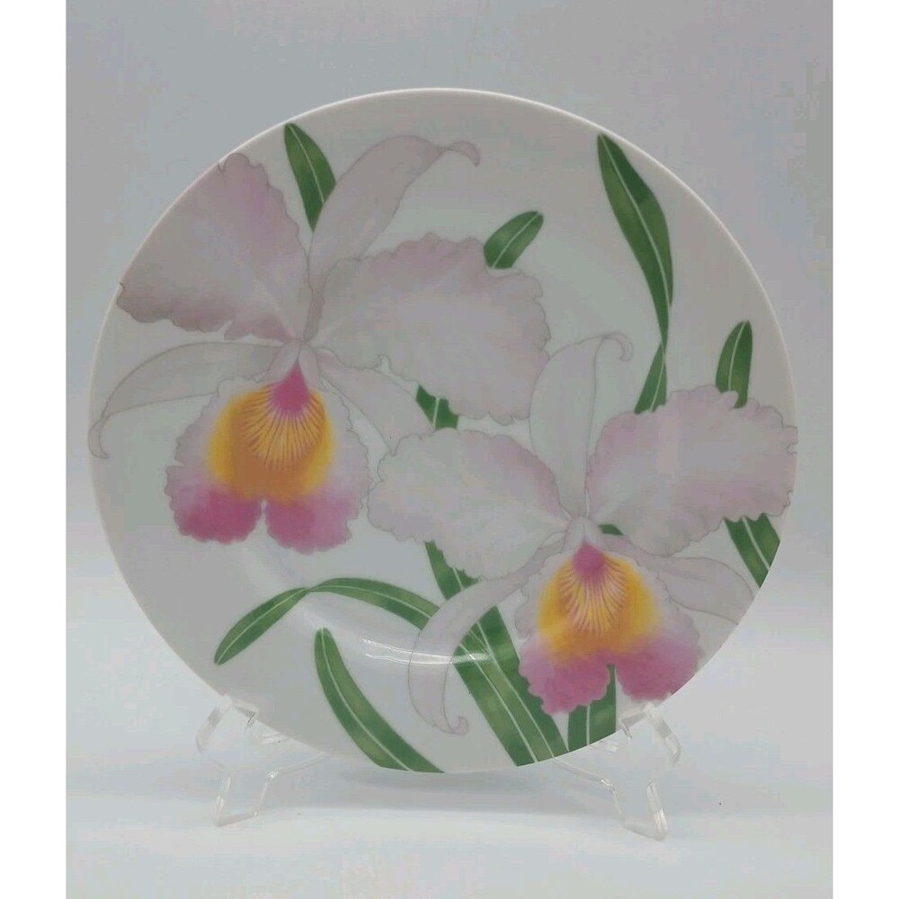 Vintage Fitz & Floyd Orchids Deux Plate Salad Luncheon Botanical Summer